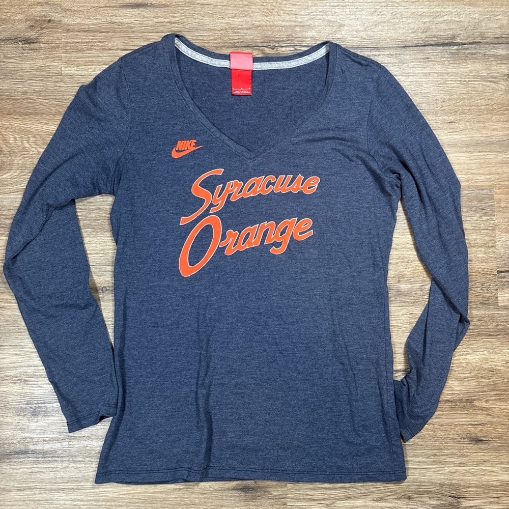 Nike Women's Long Sleeve Navy Top with Orange‎ Logo
